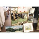 THREE ASSORTED MIRRORS TOGETHER WITH AN OIL ON CANVAS AND A PRINT