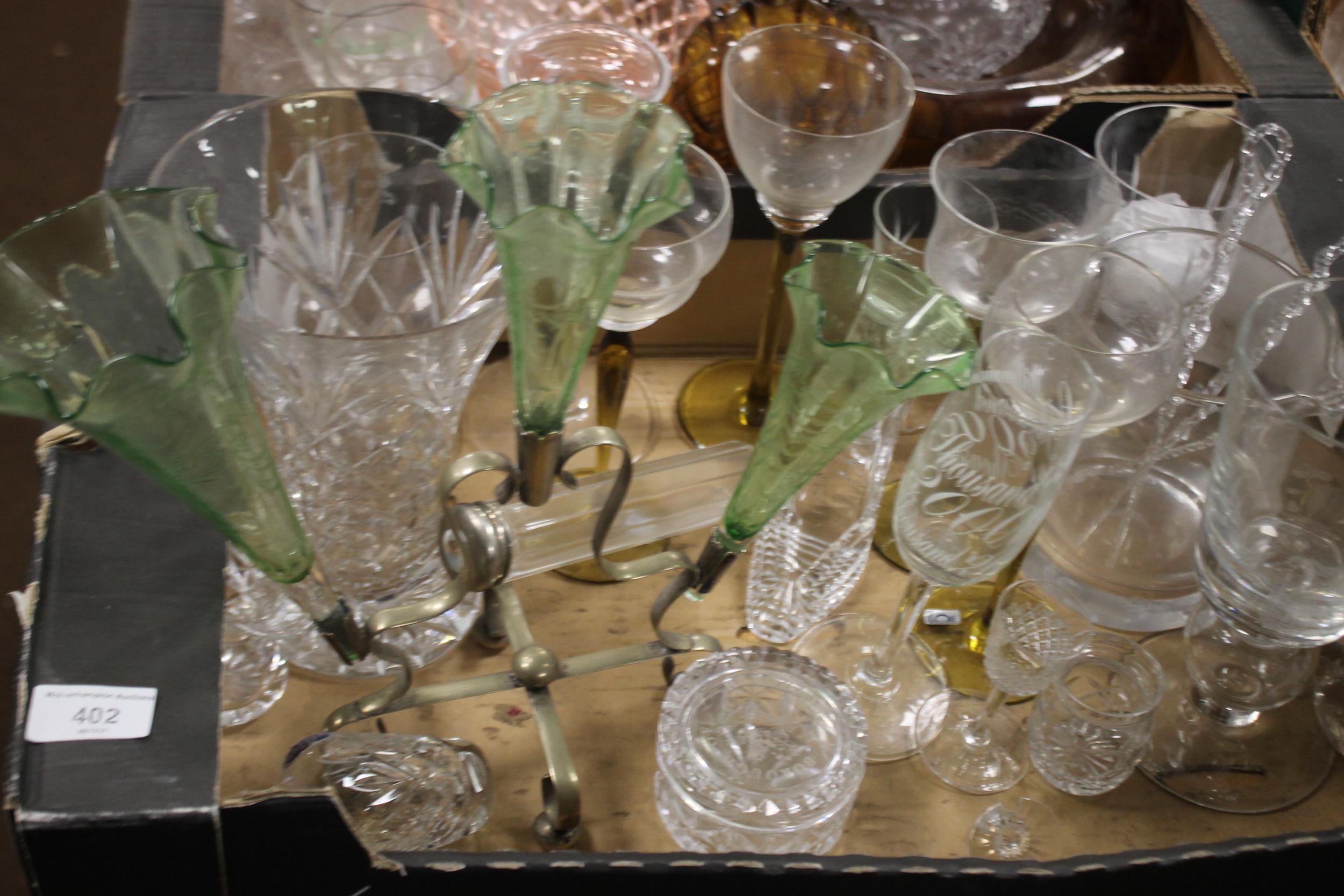 THREE TRAYS OF GLASSWARE TO INCLUDE AN EPERGNE (TRAYS NOT INCLUDED) - Image 2 of 4