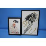 WONDER WOMAN, TWO FRAMED SIGNED SKETCHES by M L Sanapo, and Sabine Rich (2)