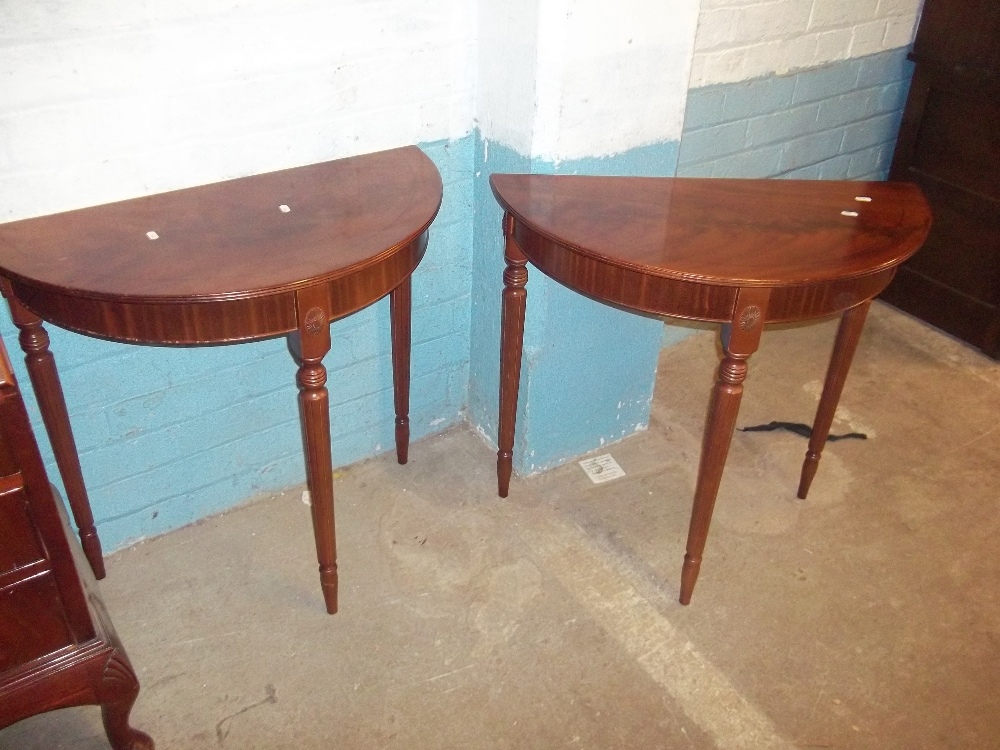 TWO REPRODUCTION DEMI LUNE, HALF MOON CONSOLE, HALL TABLES