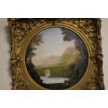 A LARGE GILT FRAMED OIL ON BOARD OF A HUNTSMAN APPROXIMATELY 73 CM X 73 CM