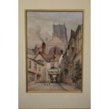 CHARLES ROUSE - A WATERCOLOUR OF A STREET SCENE OF ANTIQUE BUILDINGS, SIGNED LOWER LEFT