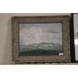 A FRAMED AND GLAZED REX VICAT COLE OIL ON BOARD TITLED TO THE BACK "NORTH COUNTRY UPLANDS" AND