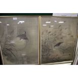 TWO ORIENTAL STYLE PICTURES DEPICTING BIRDS
