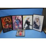 BILLY TUCCI COMIC ARTIST FRAMED SIGNED PRINTS, Black Cat, Psylocke and Wonder Woman together with