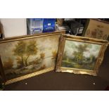 TWO FRAMED OILS ON CANVAS DEPICTING TREES