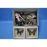 A BOX OF COLLECTABLES TO INCLUDE CAMERAS, COSTUME JEWELLERY ETC.