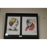 GUILLERMO ORTEGO COMIC ARTIST, pair of original watercolours of Batgirl and Power Girl signed "To