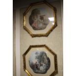 TWO GILT FRAMED HEXAGONAL PRINTS DEPICTING CLASSICAL FIGURES