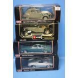 FOUR BOXED BURAGO CAR MODELS TO INCLUDE CITROEN 2CV AND A MERCEDES BENZ 500K (4)