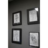 COMIC ART WORK - WONDER WOMAN, four signed pencil sketches, all framed