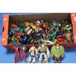 BOX OF SMALL (TALLEST IS 15 cm) PLASTIC ACTION FIGURES, to include Power Rangers, Buzz Lightyear