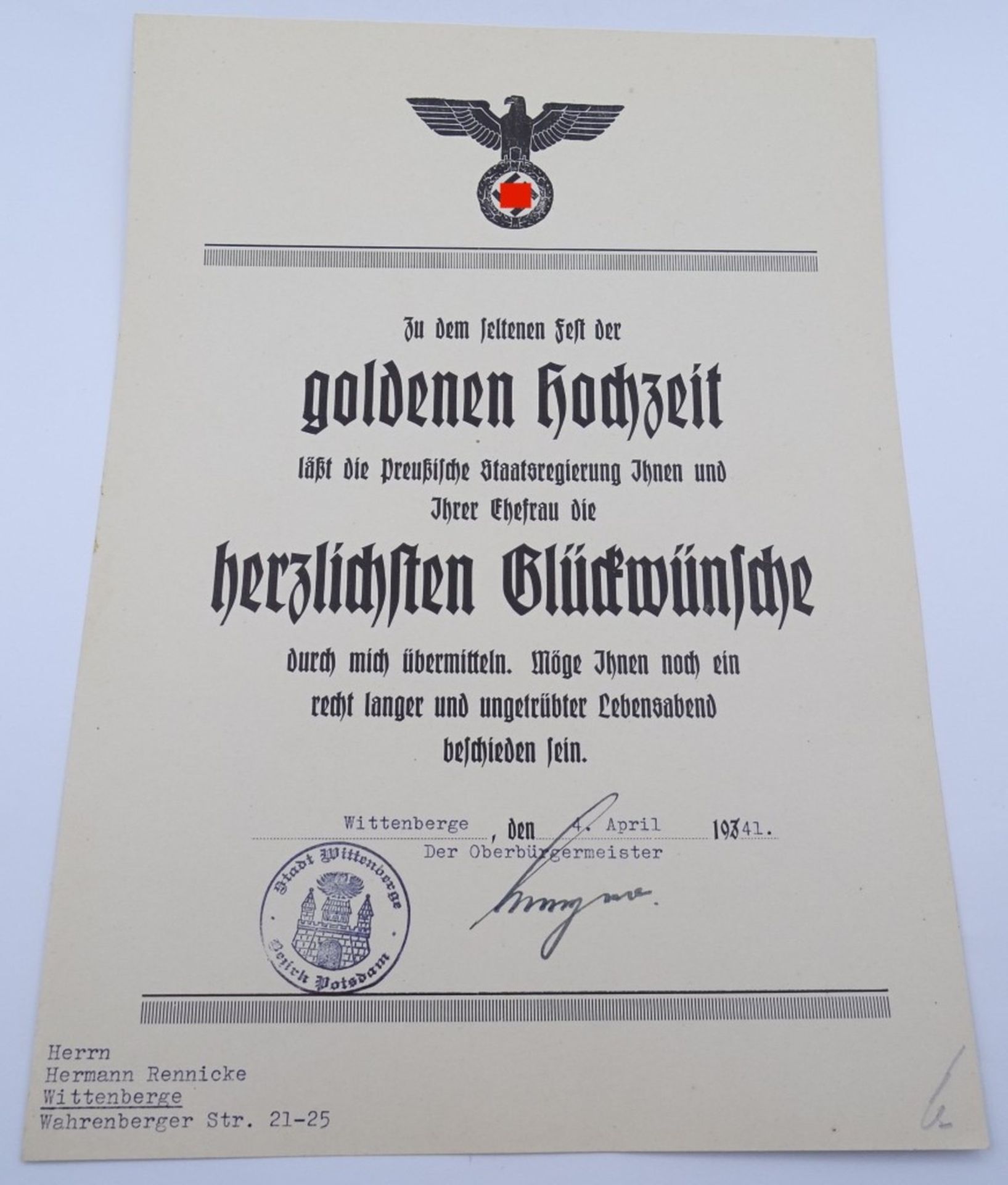 Deutsche Reichspost -Telegramm - Glückwünsche zur goldenen Hochzeit 1941 - Bild 4 aus 6