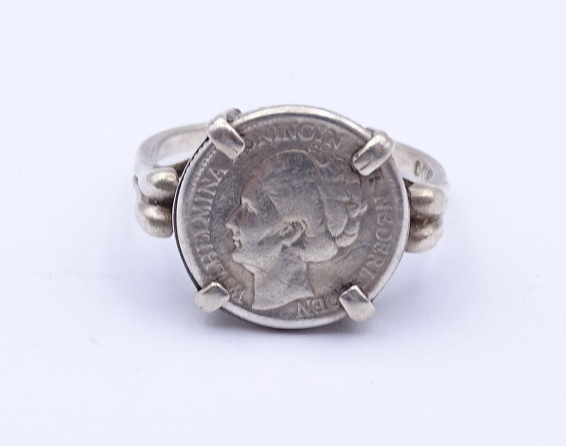 900er Silber Münzring, 10 Cents 1914 Niederlande, 3,7gr., RG 59/60
