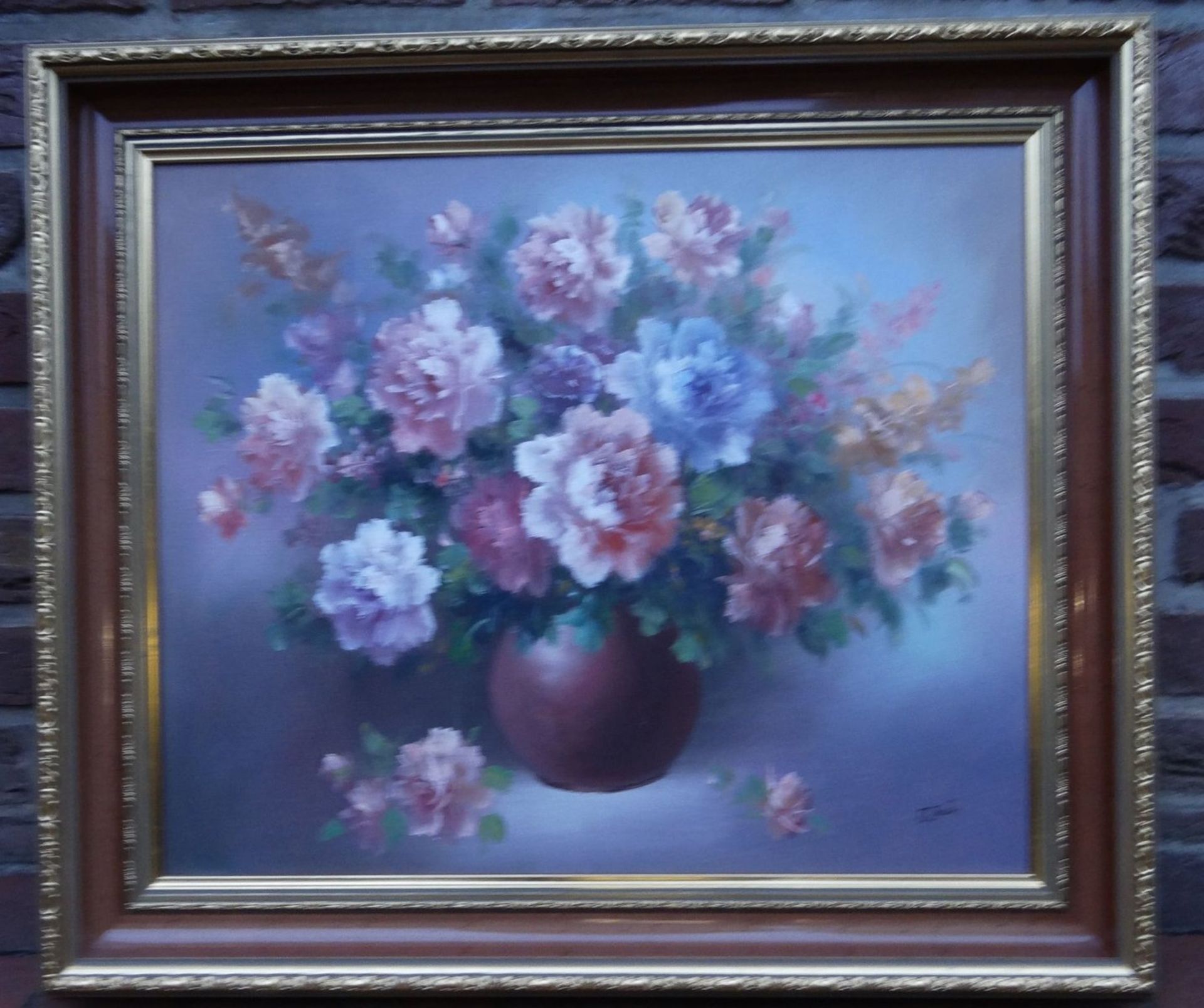 J.Justin "Blumenstilleben" Öl/Leinen, gerahmt, RG 65x75 cm - Bild 2 aus 5