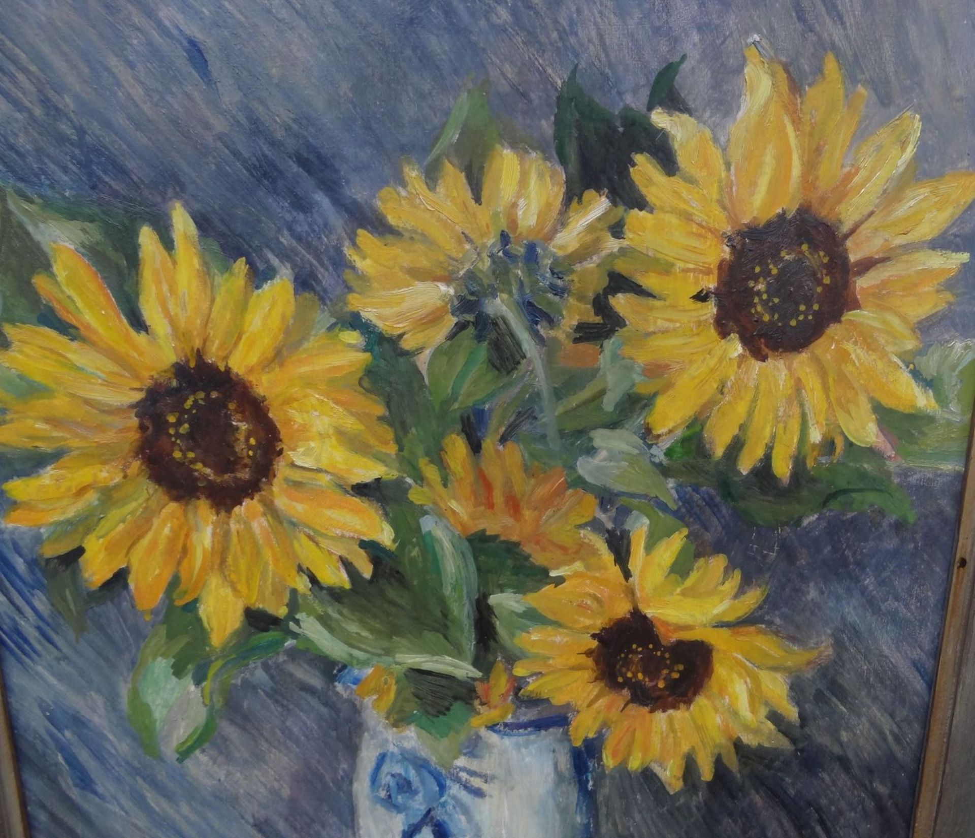 Hans MEYBODEN (1901-1965) attrib. "Sonnenblumen", Öl/Malfaser, gerahmt, RG 65x55 cm - Bild 4 aus 7