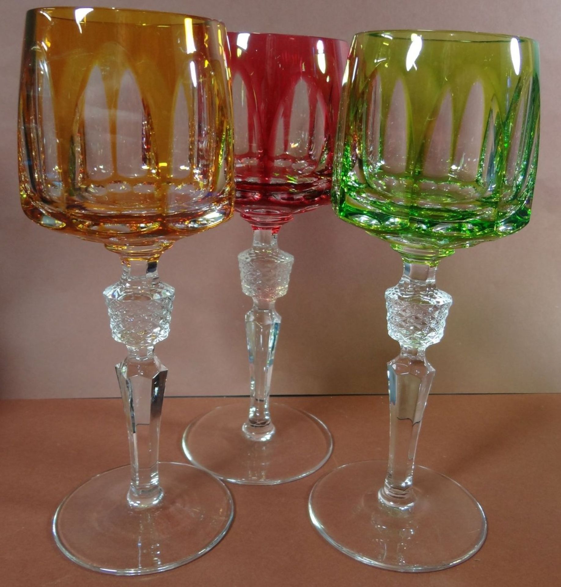 6x Buntglas-Weinrömer, wohl Nachtmann, H-20 cm - Bild 4 aus 5