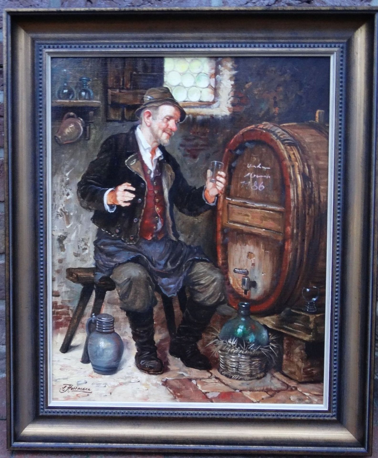 C. Herrmann "Im Weinkeller" Öl/Platte, gerahmt, RG 60x50 cm - Bild 2 aus 5