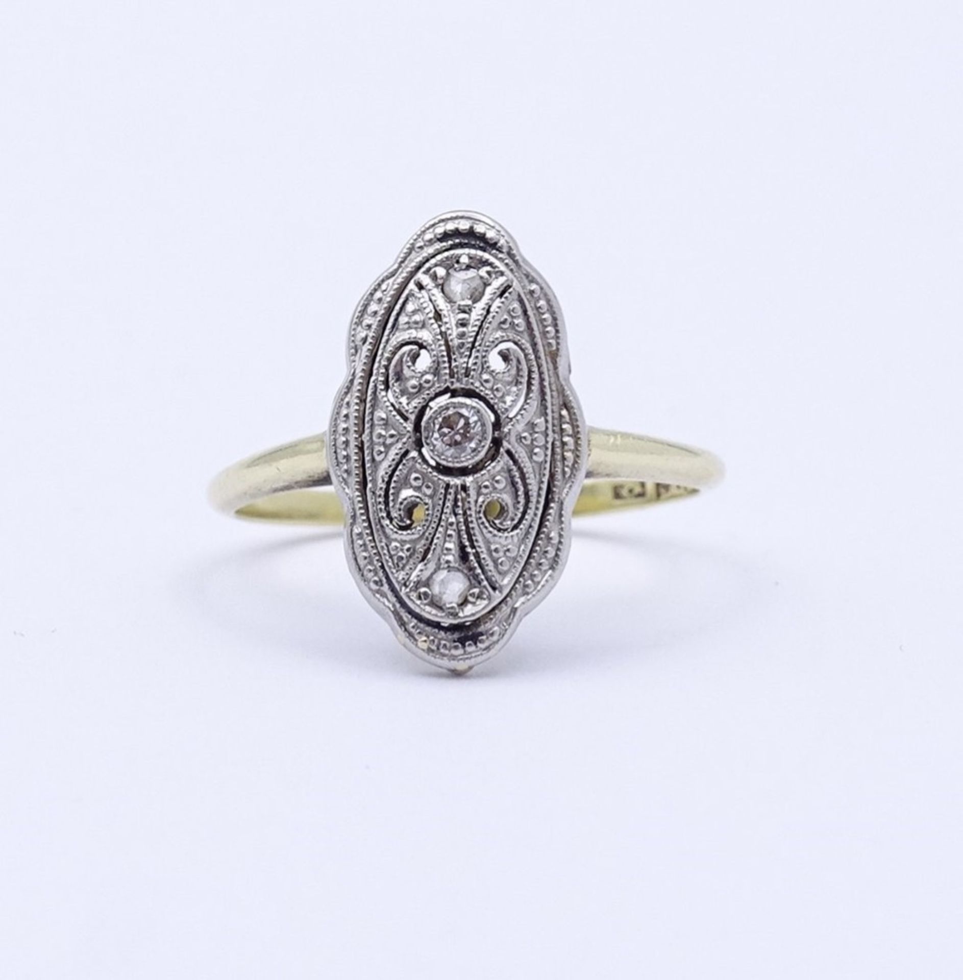 Art Deco Ring mit Diamanten, Gold+Platin, (585), 2,1gr., RG 50/51 Kopf 17,2x9,6mm