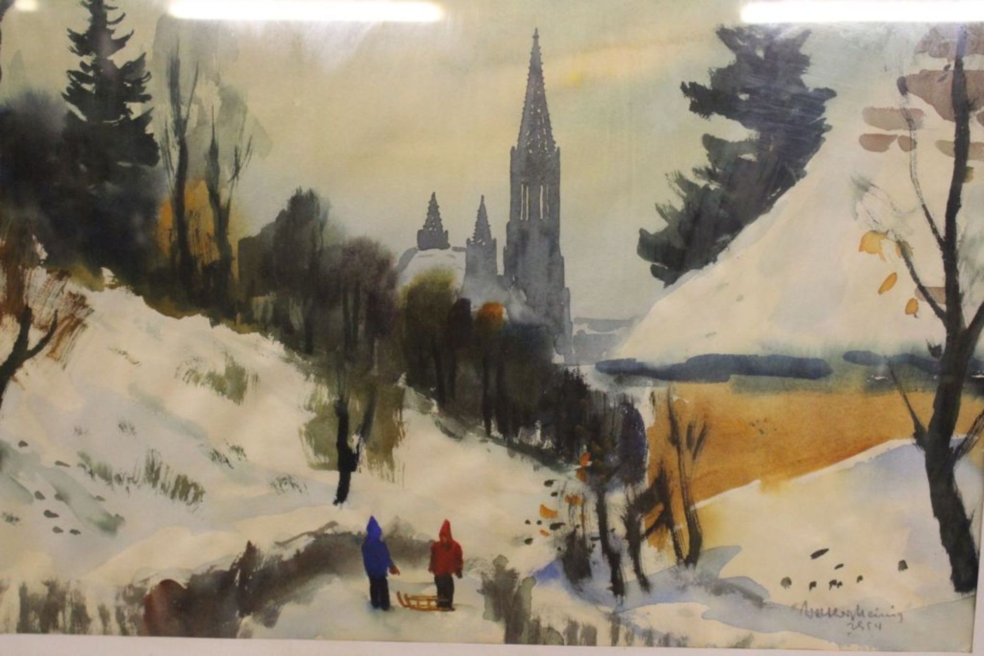 Walter MEINIG (1902-1987), Winterlandschaft, datiert 1954, Aquarell, ger./Glas, RG 57 x 70cm