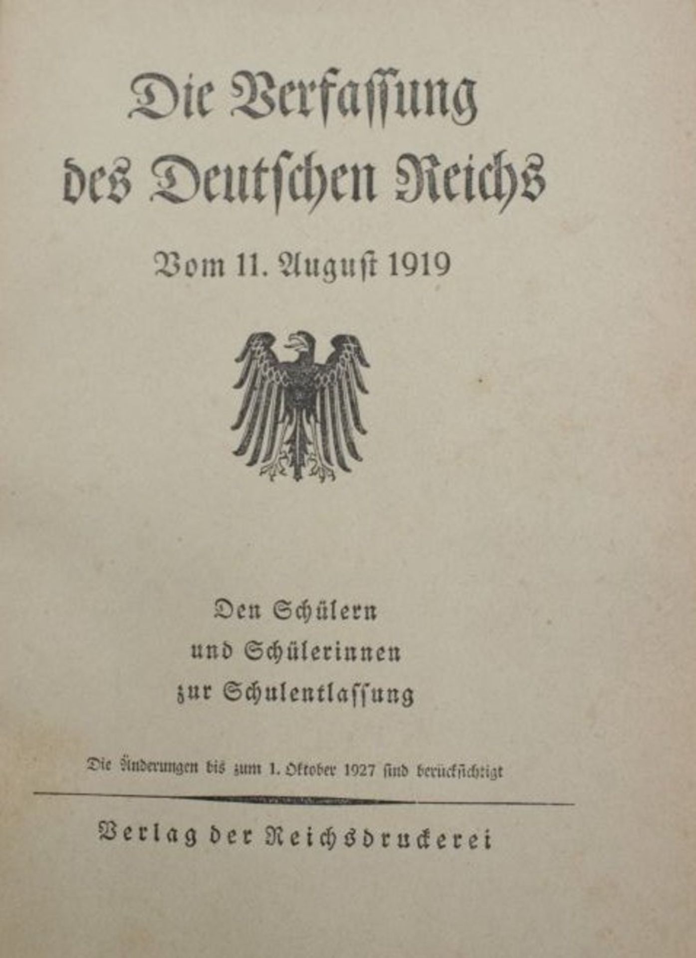 Die Verfassung des Deutschen Reichs vom 11. August 1919. - Image 2 of 3