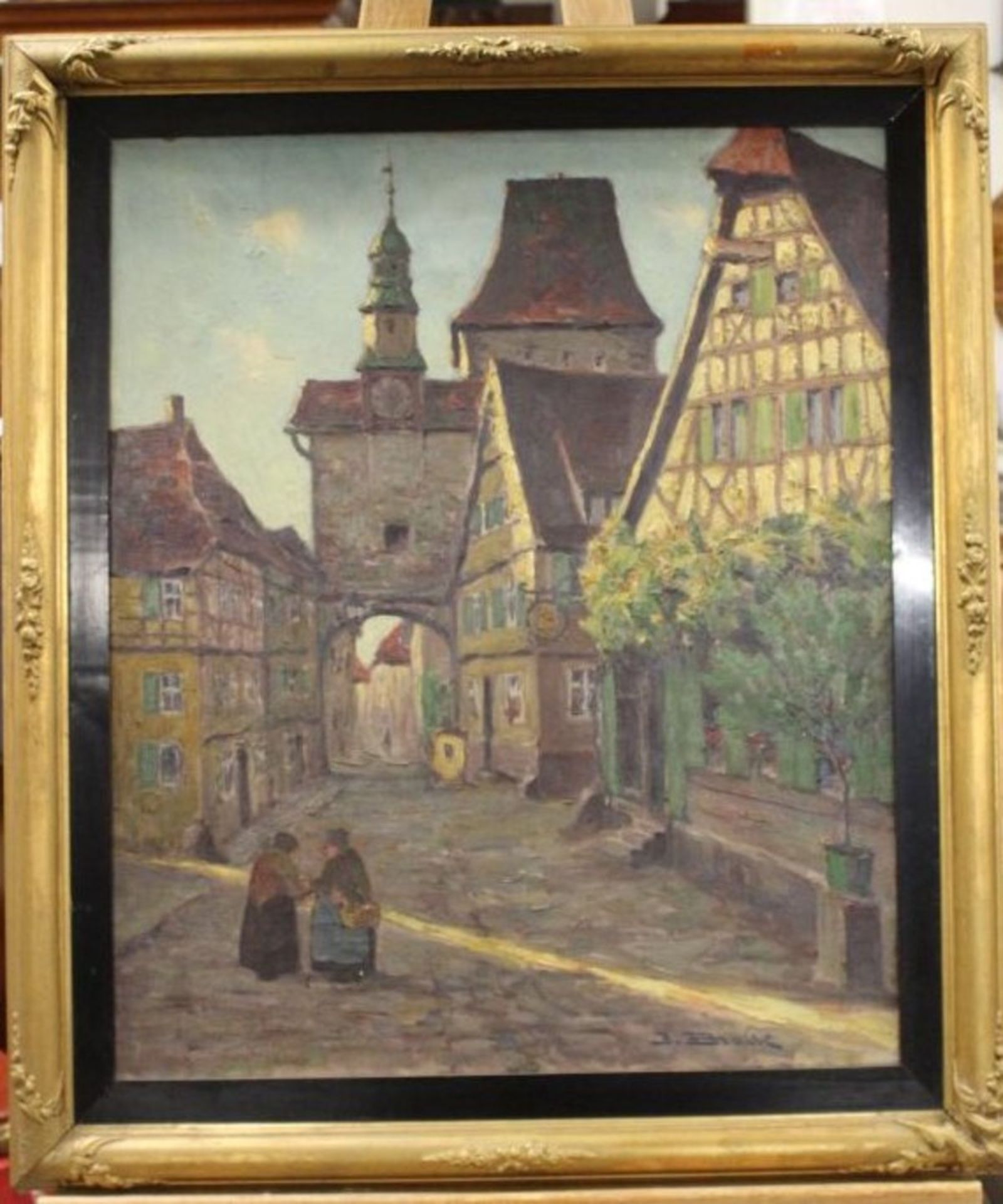 Johannes BLOCK (1871-1959), Altstadt mit Personen, Öl/Leinwand, gerahmt, RG 73 x 60cm. - Bild 3 aus 4