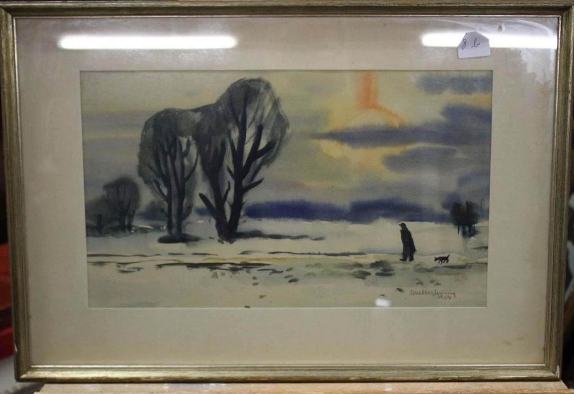 Walter MEINIG (1902-1987), Winterspaziergang, datiert 1954, Aquarell, ger./Glas, RG 40 x 59cm. - Bild 3 aus 3