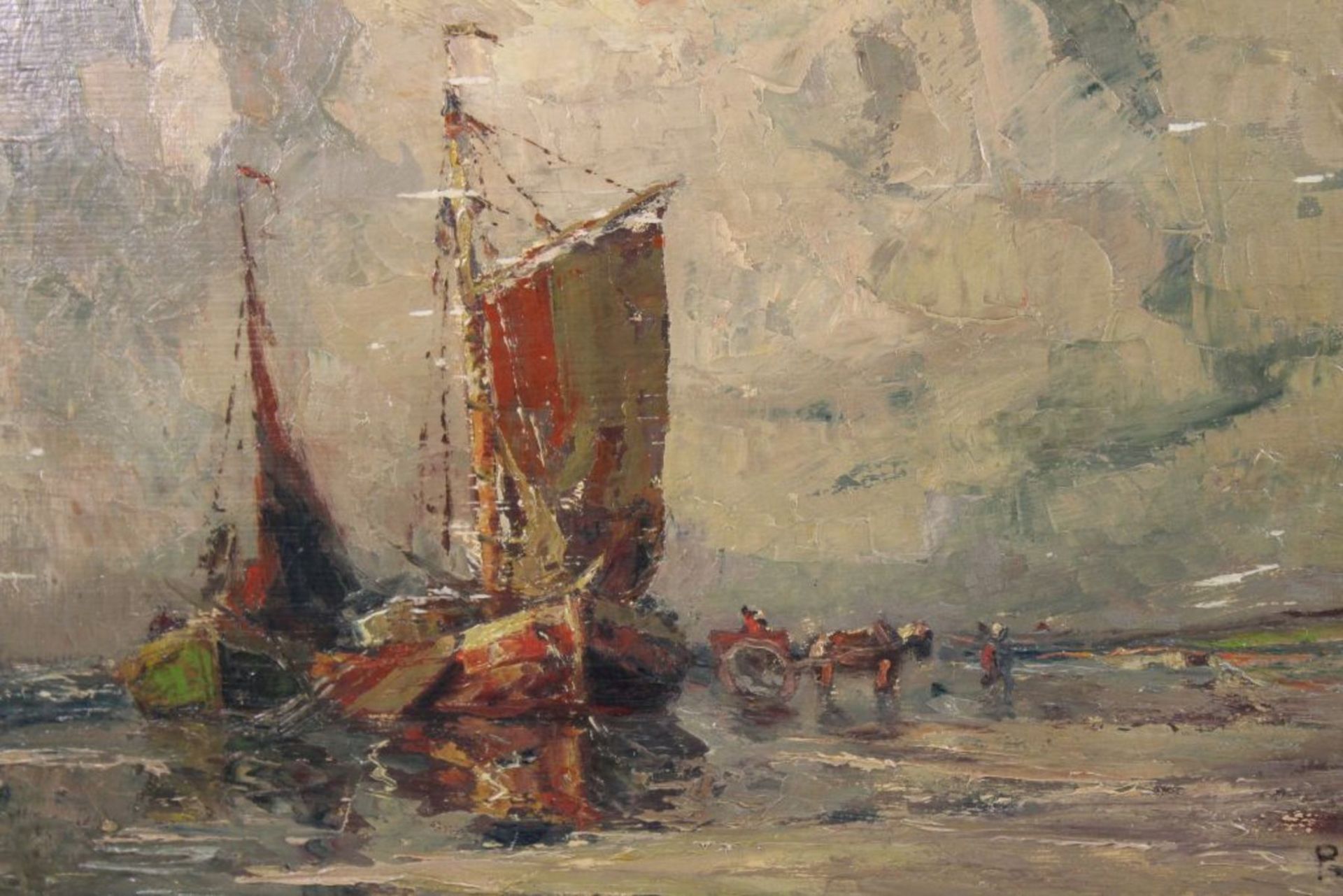 Rudolf PRIEBE (1889-1964), Boote im Watt, Öl/Platte, gerahmt, RG 47 x 55cm.