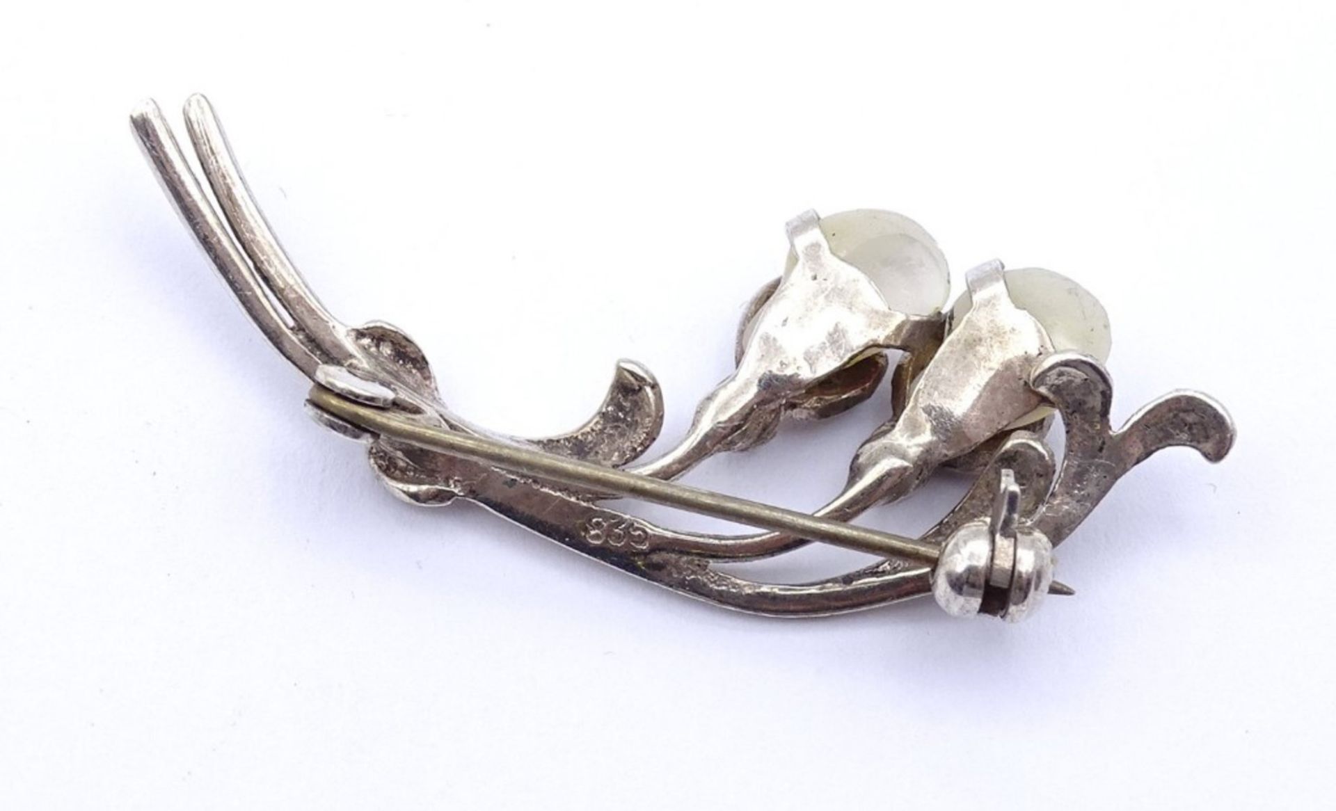 Brosche mit Perlen und Markasiten,Silber 0.835 L- 4,2cm, 3,8gr. - Bild 3 aus 3