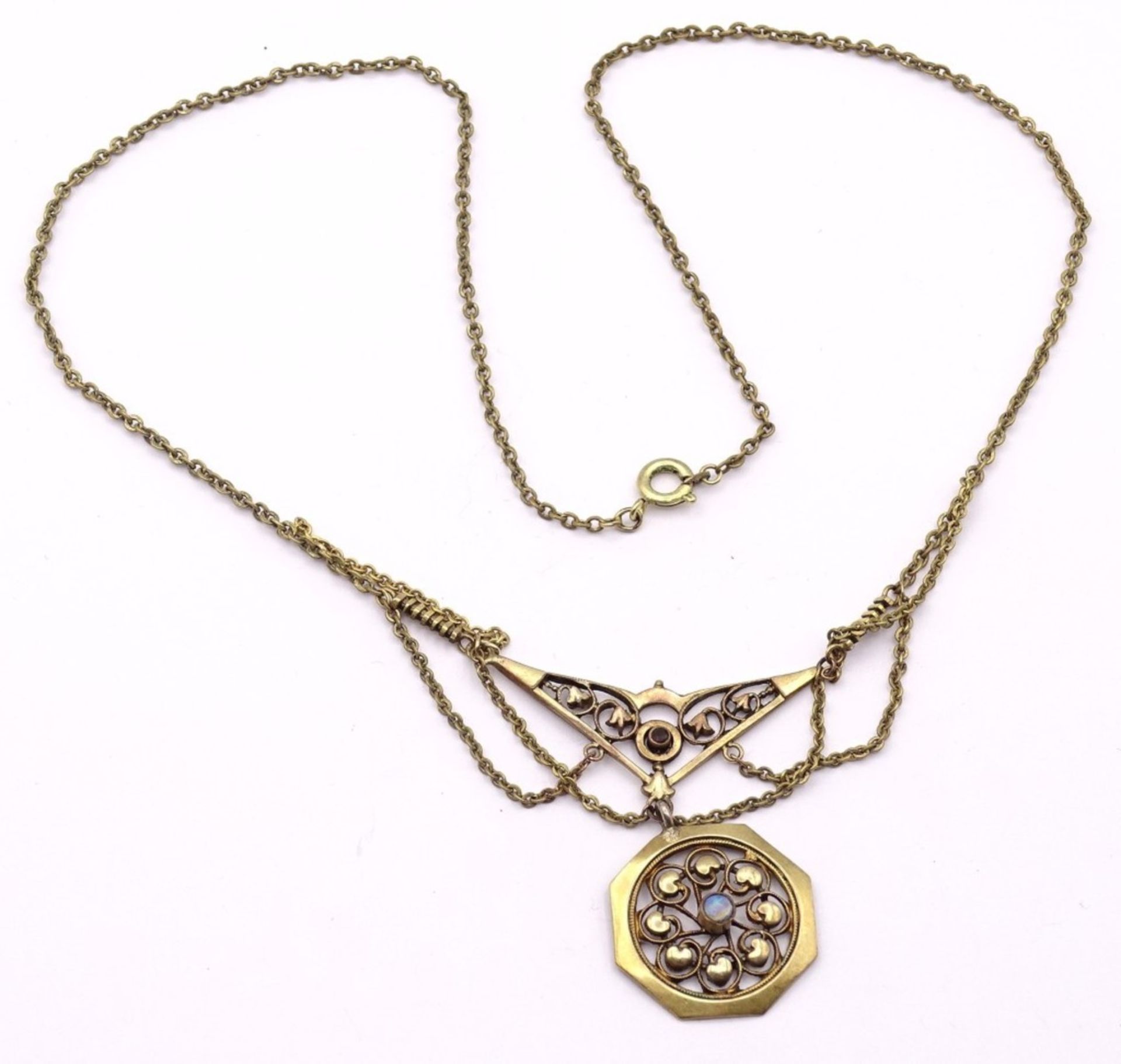 Altes Collier mit Farbsteinen,goldfarben,L- 40cm