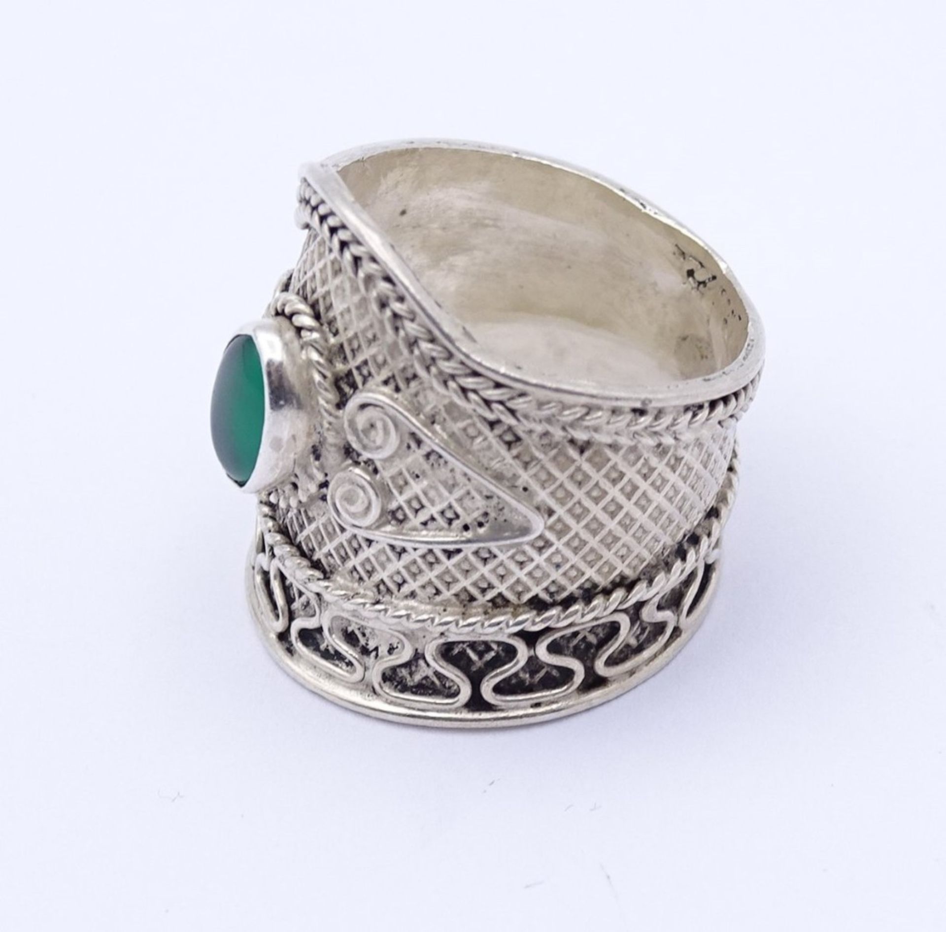925er Silber Ring mit einen grünen Cabochon, 4,3gr., RG 54 - Bild 6 aus 8