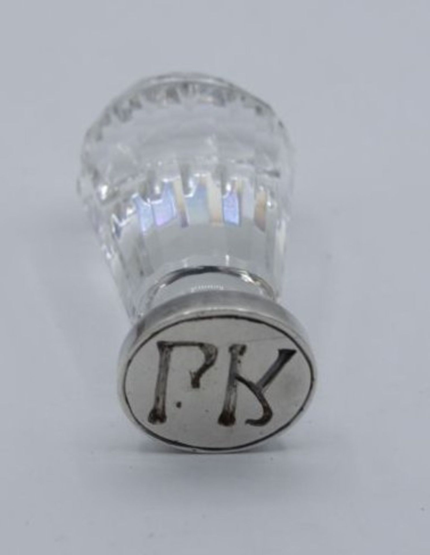 Petschaft, Kristall mit Silbermontur "PK" in kl. Jugendstilkästchen, Petschaft H-6cm, Kästchen H-3cm