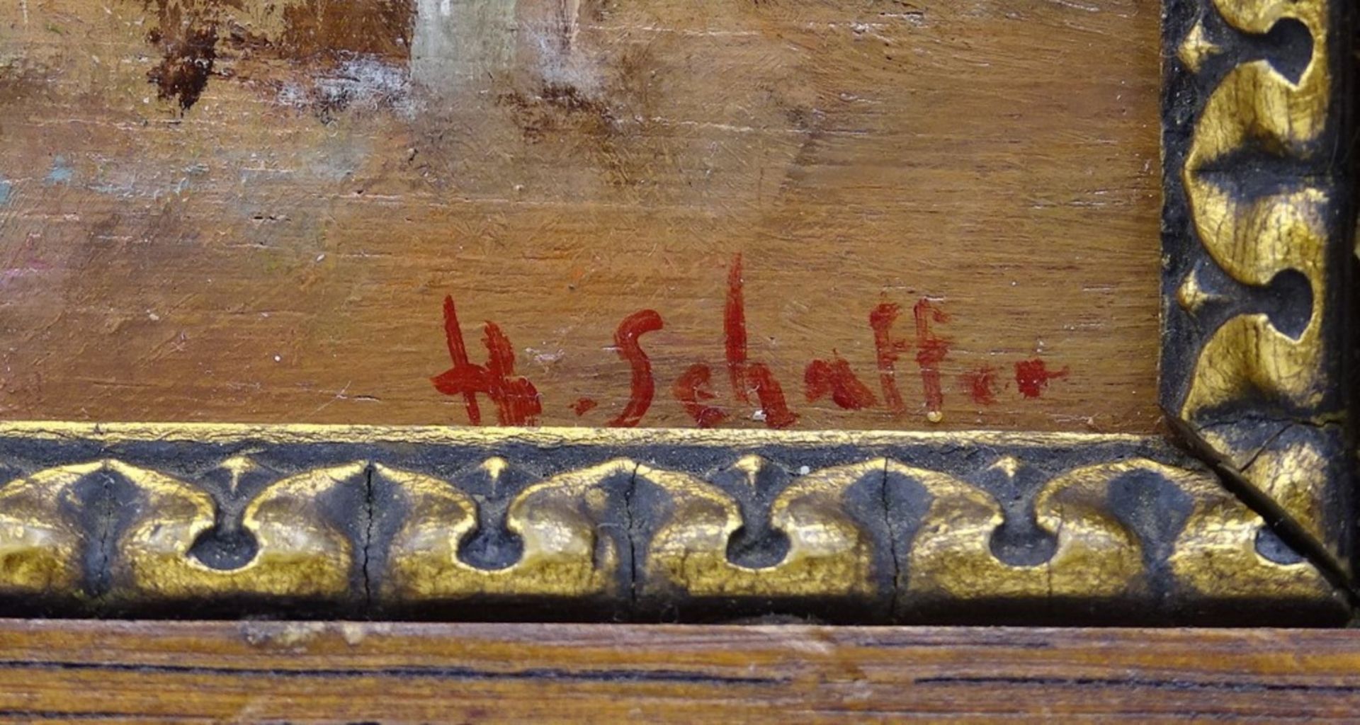 Straßburg Ansicht mit Dom, u.r.signiert K.Schaffer?, Öl/Holz, gerahmt, RG 23x28cm - Bild 3 aus 6