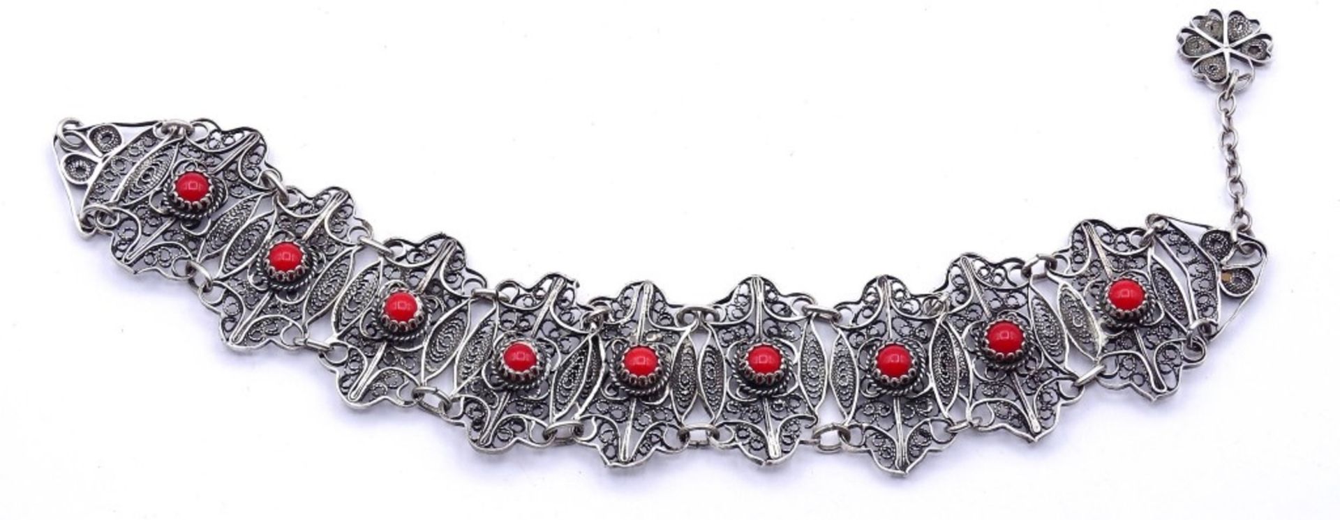 Filigranes Silber Armband mit roten Steinen (keine Koralle) L- 20cm, 20,9gr.