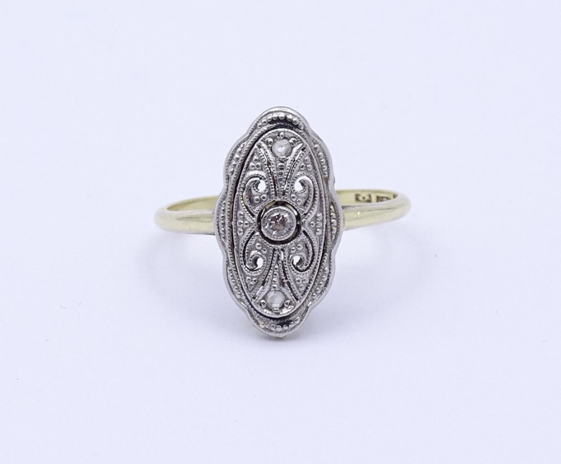 Art Deco Ring mit Diamanten, Gold+Platin, (585), 2,1gr., RG 50/51 Kopf 17,2x9,6mm - Bild 3 aus 14