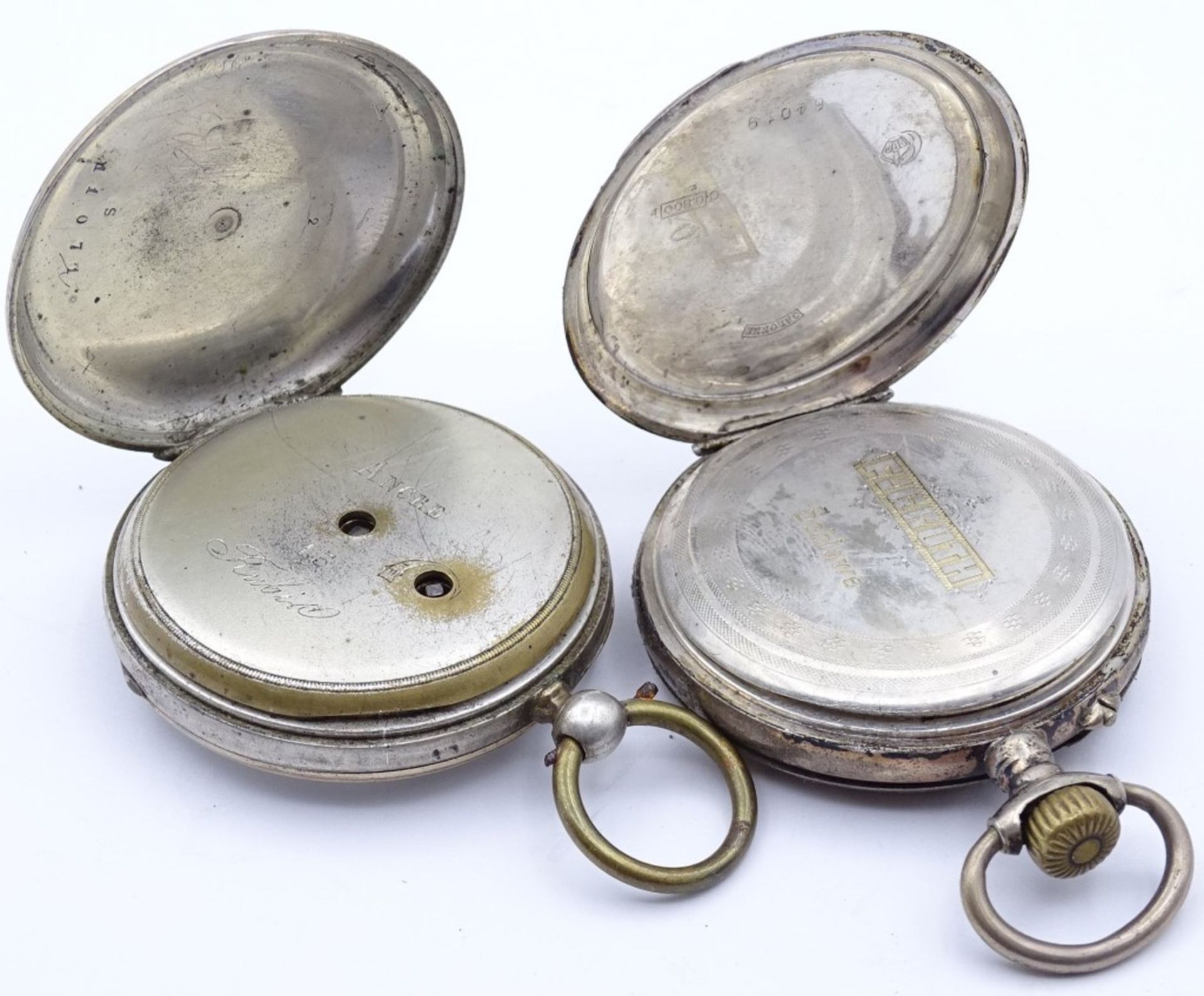 Zwei Herren Taschenuhren,beschädigt,beide Silber,mechanisch u. Schlüsselwerk,mechanische läuft,fehlt - Bild 4 aus 5