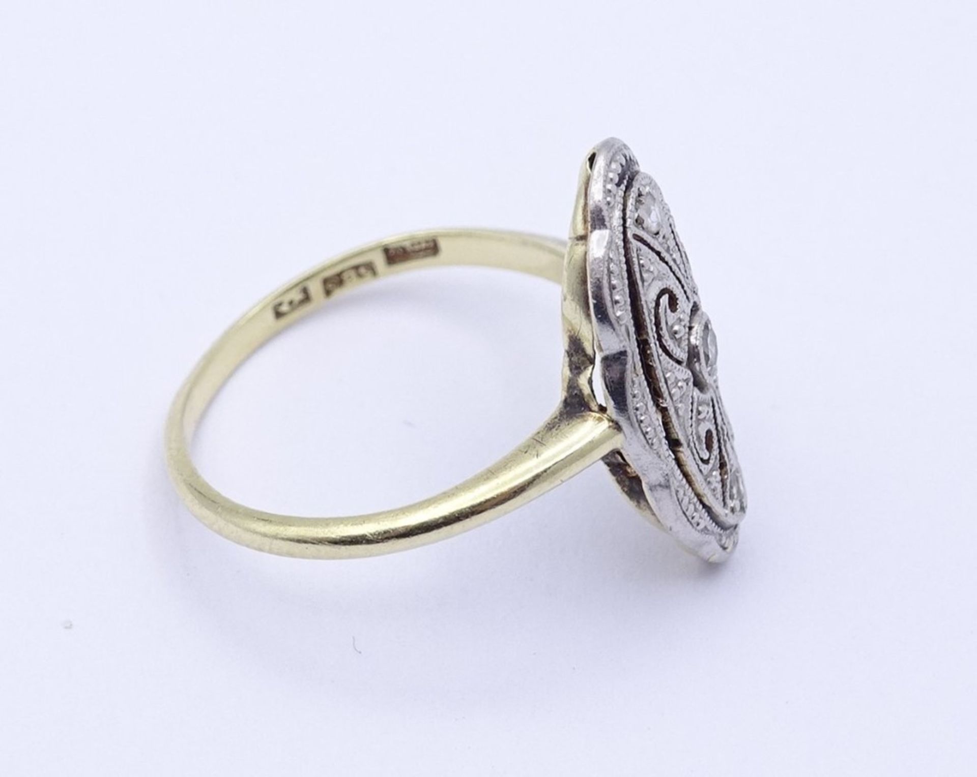 Art Deco Ring mit Diamanten, Gold+Platin, (585), 2,1gr., RG 50/51 Kopf 17,2x9,6mm - Bild 12 aus 14