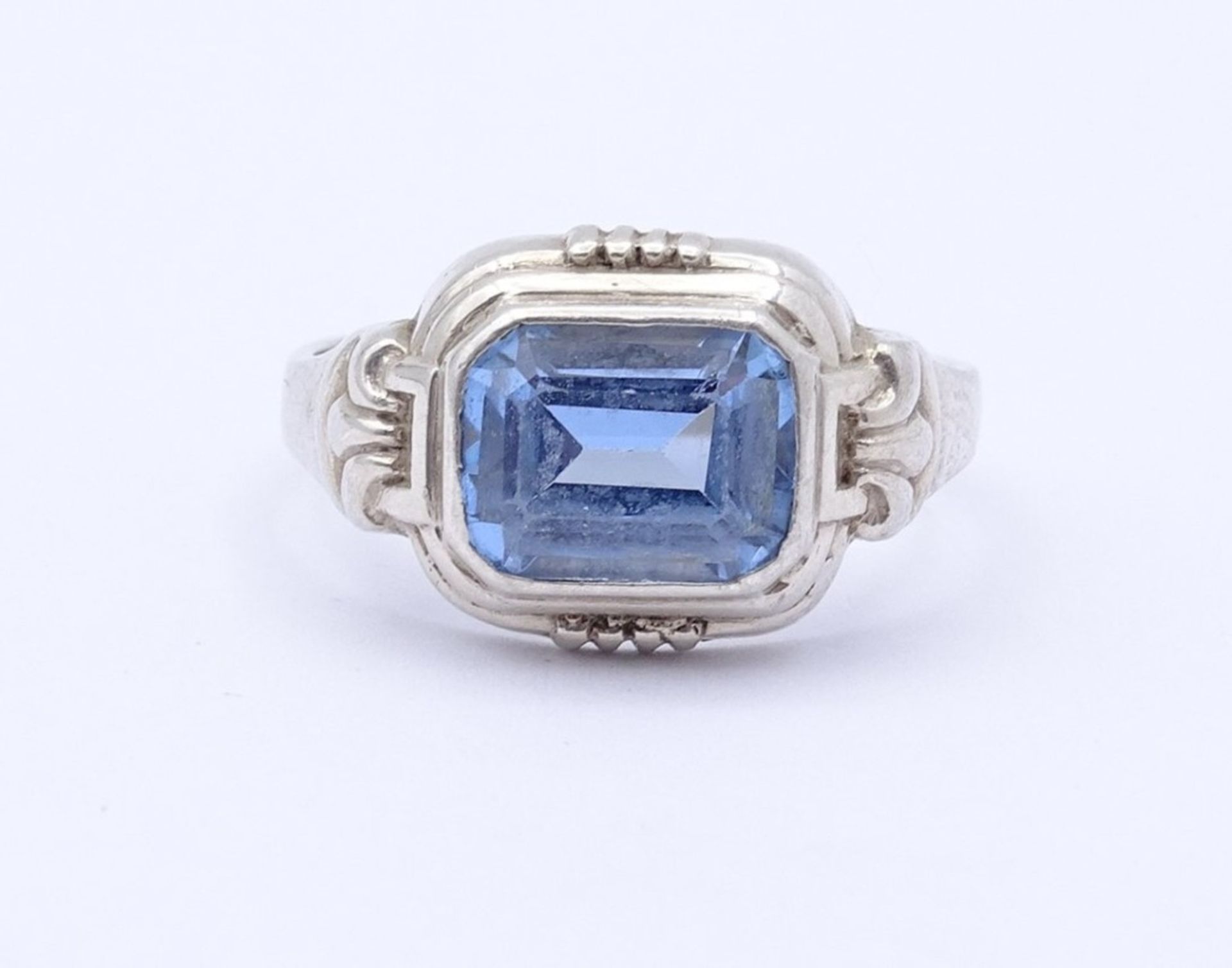 835er Silber Ring mit einen facc. hellblauen Stein,Schiene gebrochen, 3,4gr., RG 53/54 - Bild 2 aus 6