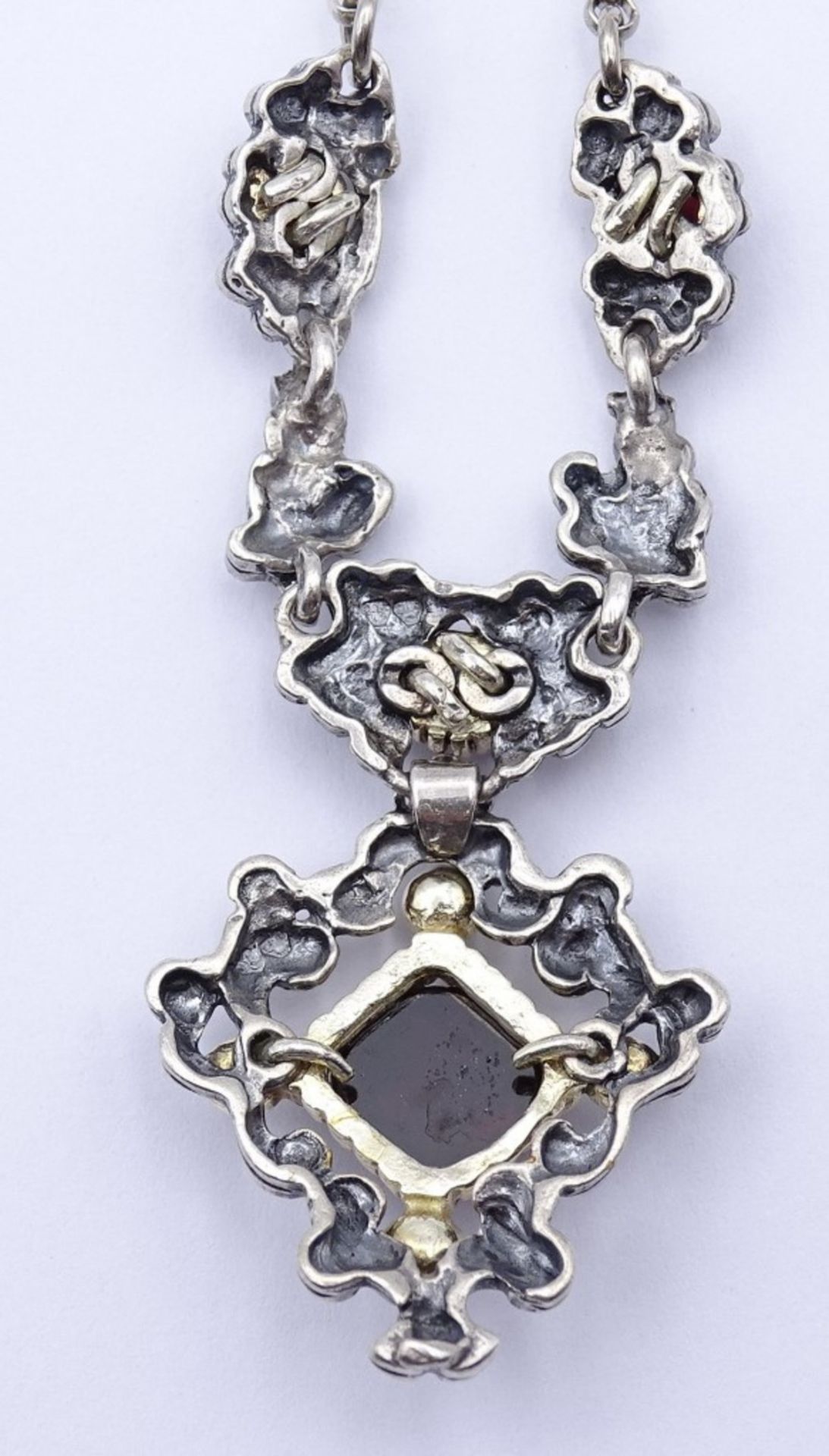 Silber Halskette mit Granat,Perlmutt besatz,Sterling Silber 0.925 L- 39cm, 14,8gr. - Bild 3 aus 3