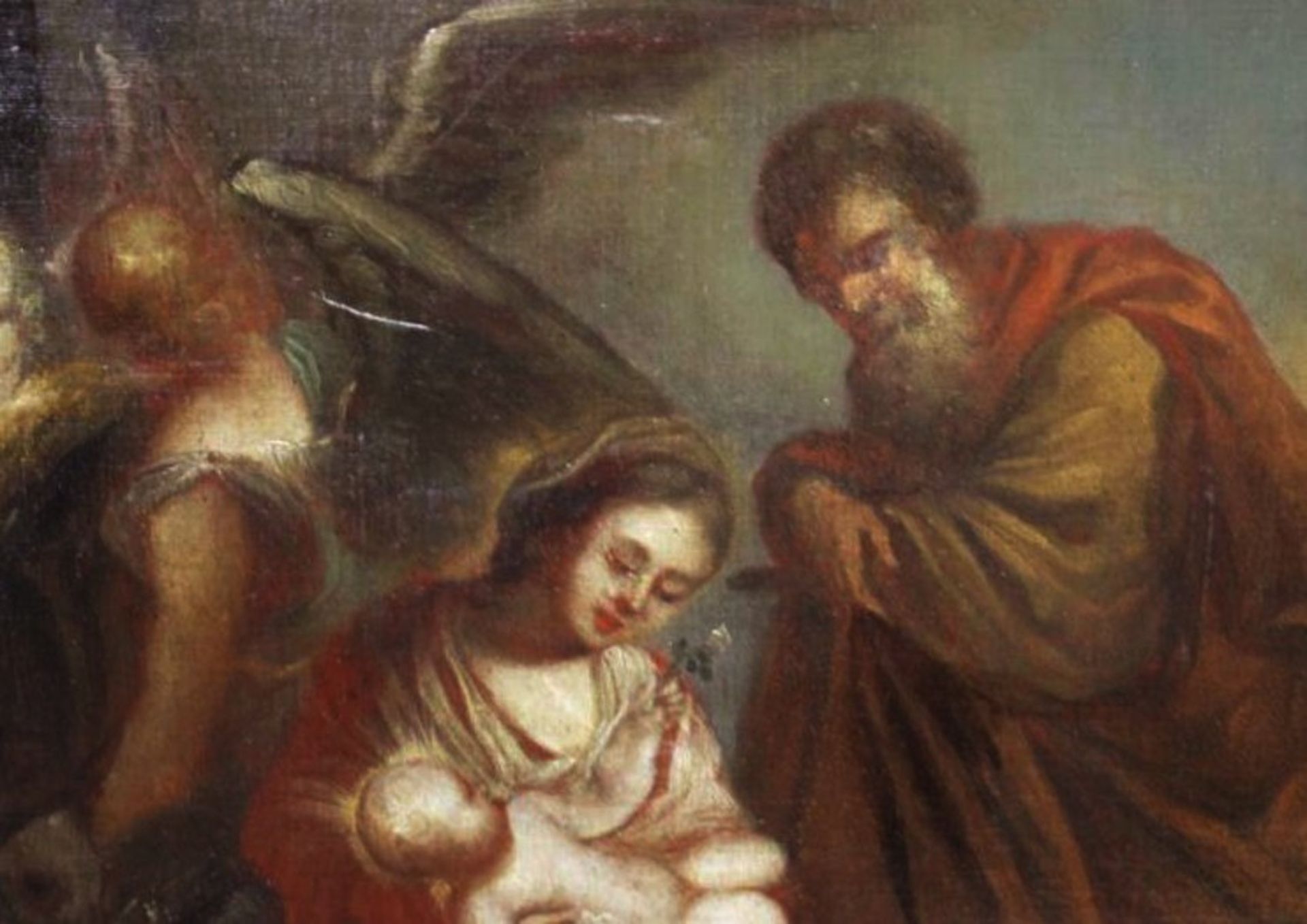 Altmeister Gemälde, Maria u. Josef mit Kind, 17./18. Jhd., Öl/Leinwand, alt gerahmt, RG 133 x 95cm. - Bild 2 aus 4