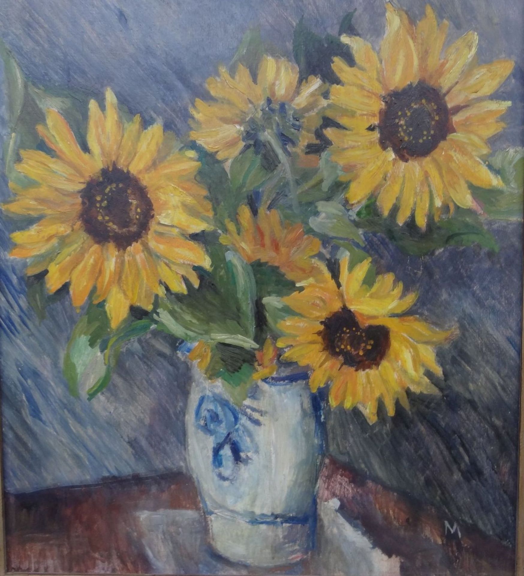 Hans MEYBODEN (1901-1965) attrib. "Sonnenblumen", Öl/Malfaser, gerahmt, RG 65x55 cm - Bild 3 aus 7