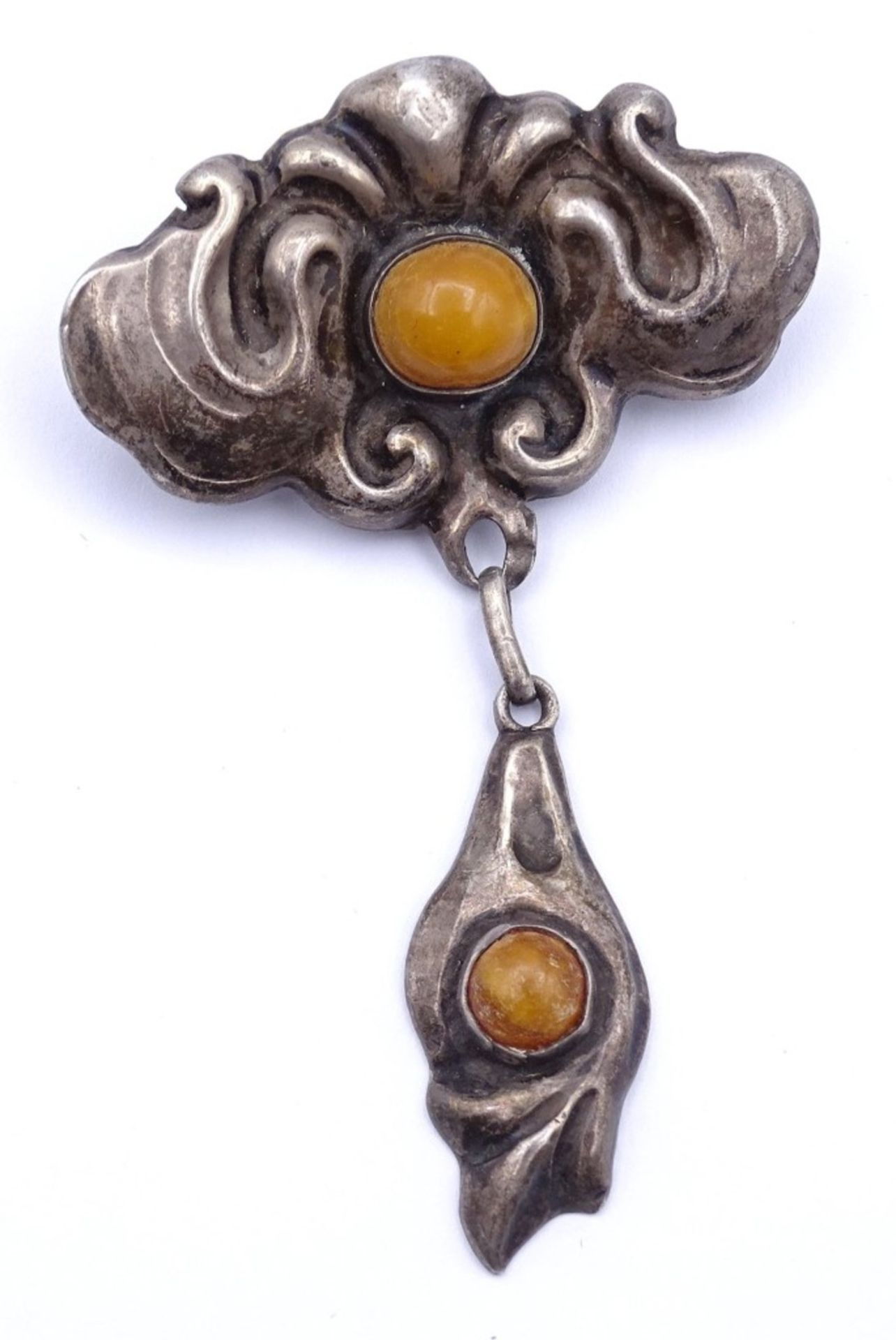 Jugendstil Brosche DA- David Andersen - Norwegen, mit Butterscotch Bernsteinen,Silber 0.830 L- 7,