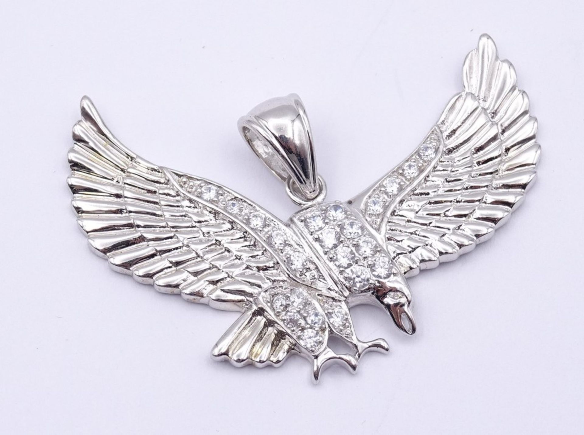 Adler Anhänger mit rund facc.klaren Steinen,Sterling Silber 0.925 L- 5,1cm, 10,7gr.