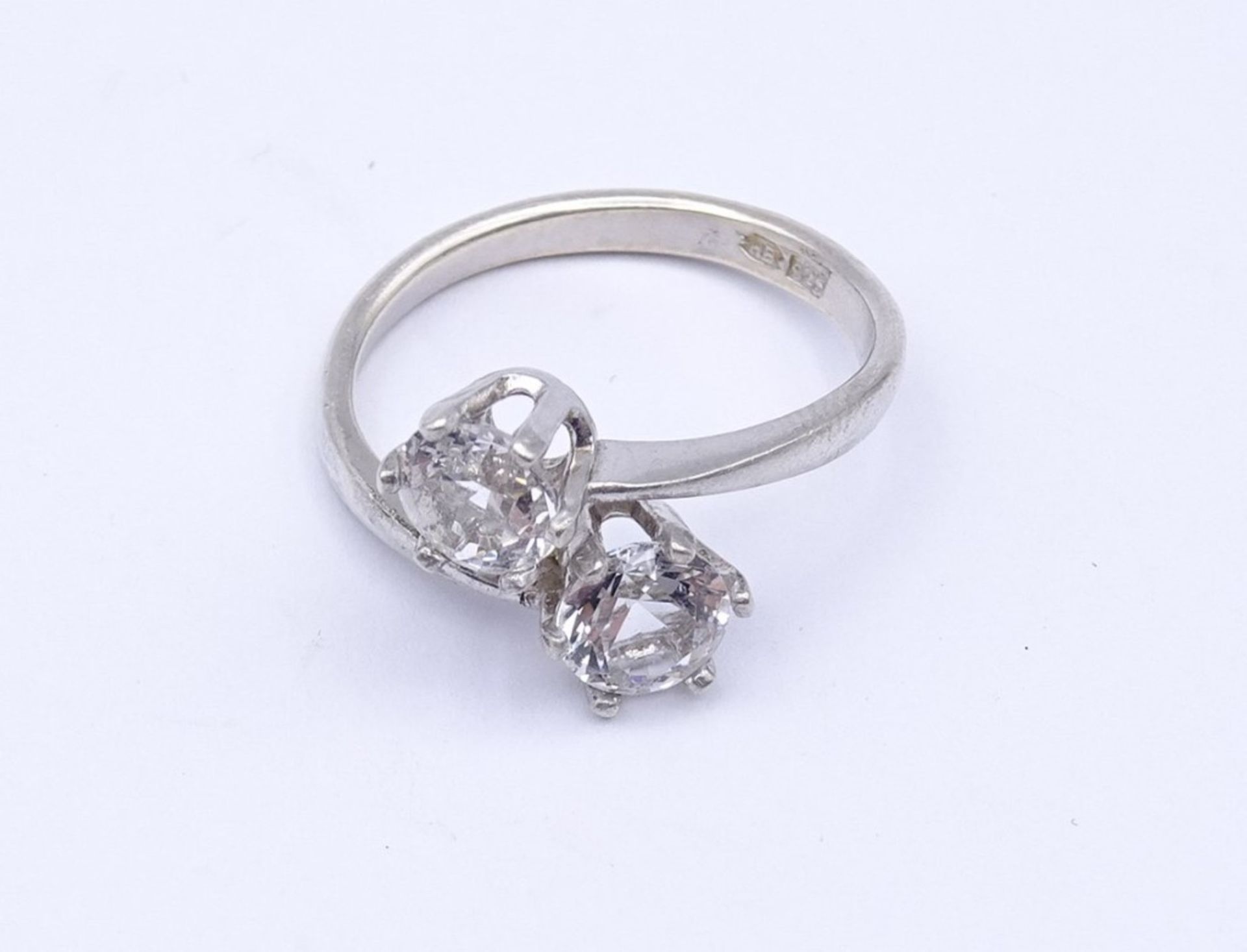 925er Silber Ring mit zwei rund facc. Bergkristallen, 2,7gr., RG 53 - Bild 2 aus 4