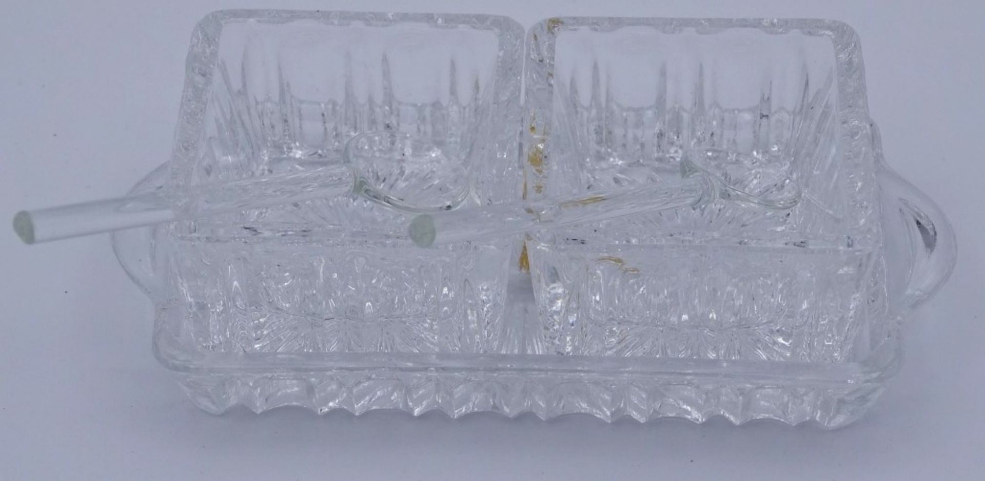 kl. Kristall Tablett mit Salznäpfen und Löffel - Image 2 of 3