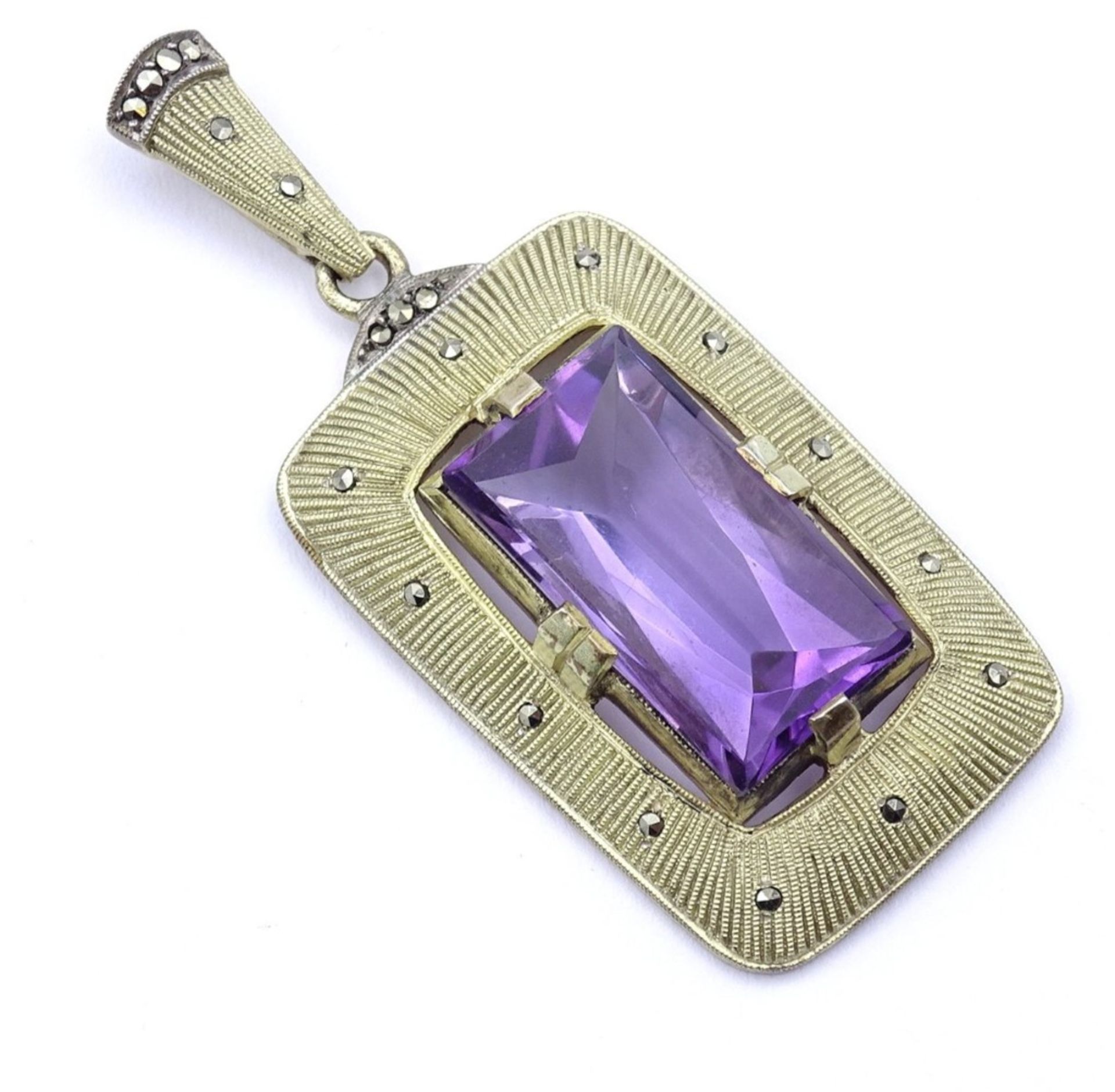 Theodor Fahrner Schmuck Anhänger mit Markasiten und Amethyst,Sterling Silber 0.925, L- 5,0cm, 8, - Bild 3 aus 14