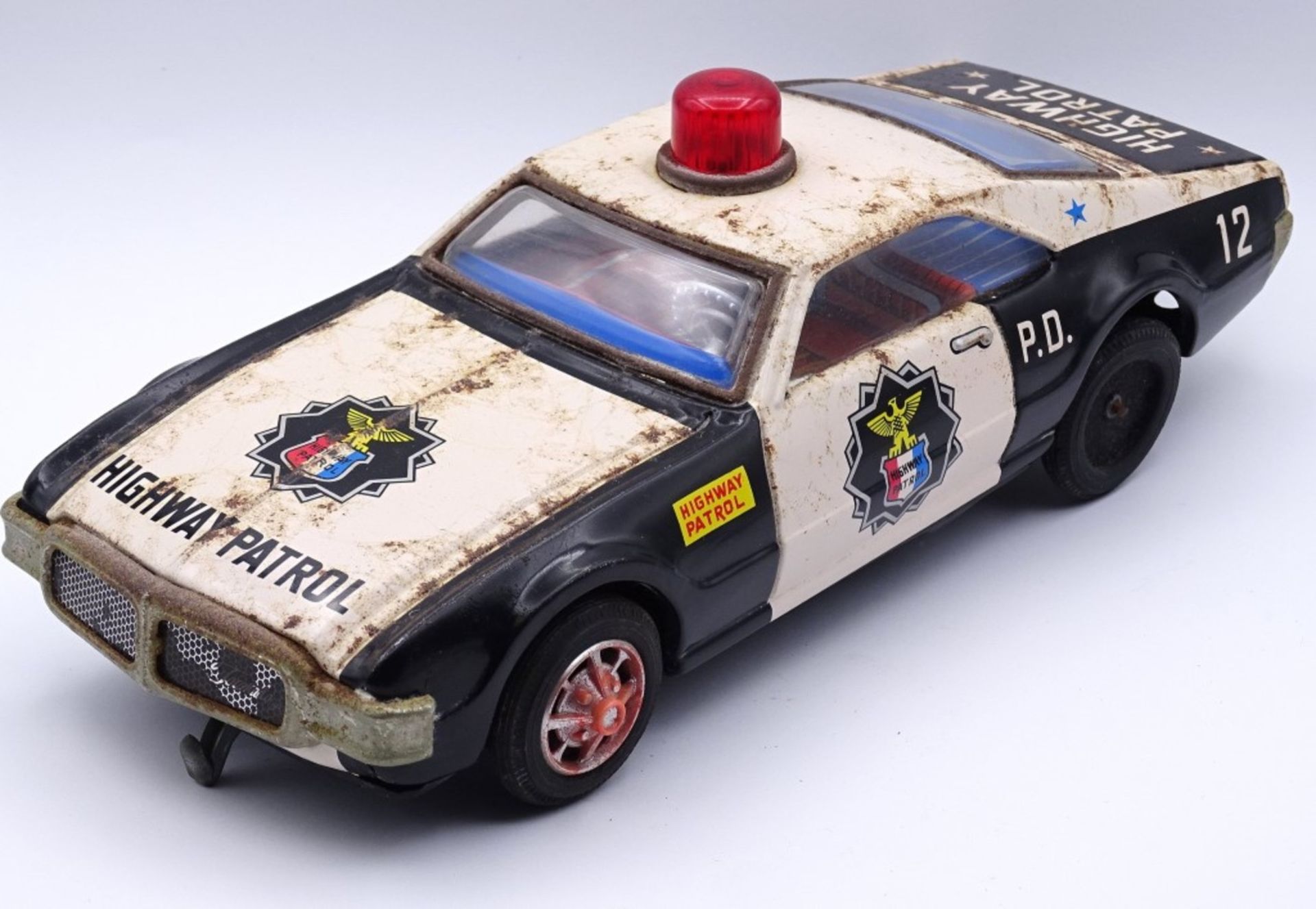 Blechspielzeug Highway Patrol Wagen, "Taiyo",Japan,Batteriebetrieben,Alters-u. Gebrauchsspuren,L-