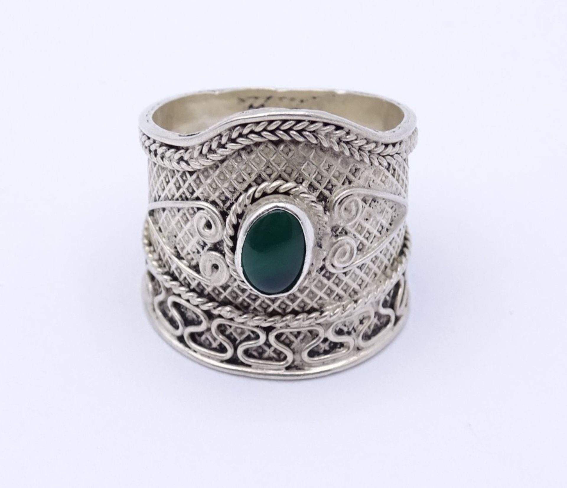 925er Silber Ring mit einen grünen Cabochon, 4,3gr., RG 54 - Bild 4 aus 8