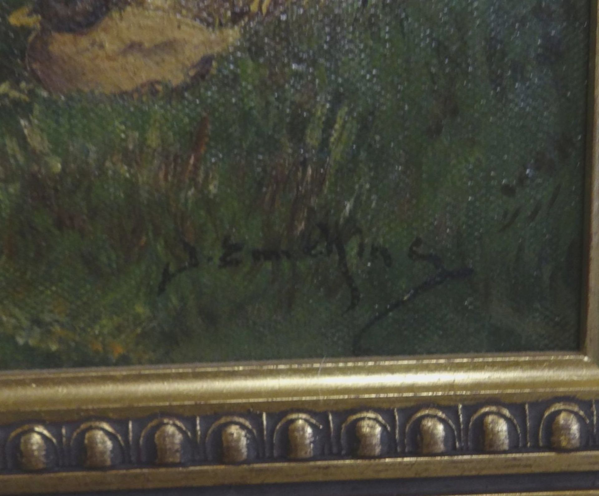 unleserl. signiert "Enten" Öl/Leinen, gerahmt, RG 38x44 cm - Bild 4 aus 5