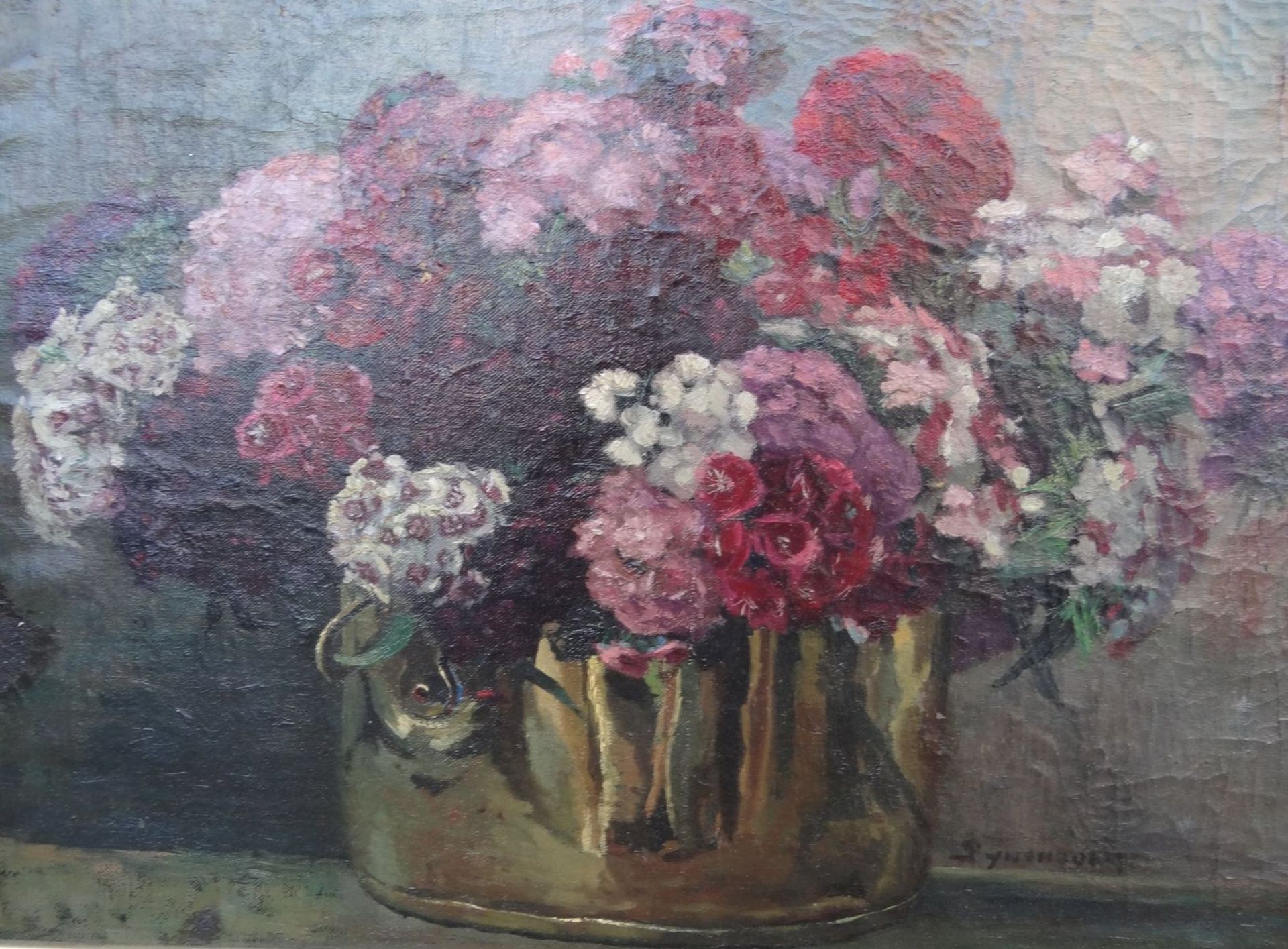 Reinier PIJNENBURG (1884-1968) "Blumen in Schale", Öl/Leinen, gerhamt, Alters-u. Gebrauchsspuren, - Bild 3 aus 6
